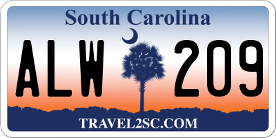 SC license plate ALW209