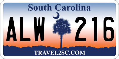SC license plate ALW216