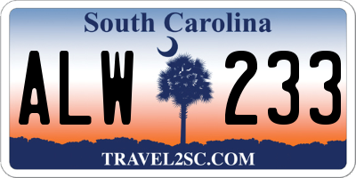 SC license plate ALW233