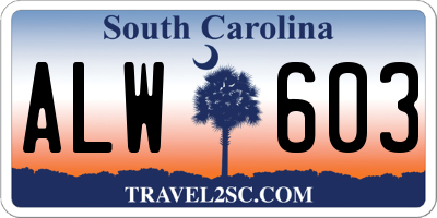 SC license plate ALW603