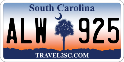 SC license plate ALW925