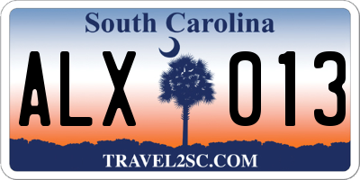 SC license plate ALX013