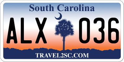 SC license plate ALX036