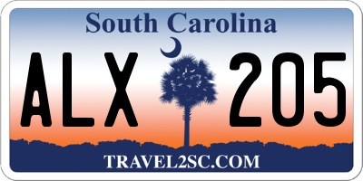 SC license plate ALX205