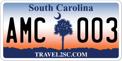 SC license plate AMC003