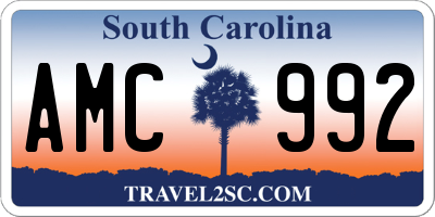 SC license plate AMC992