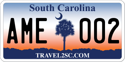 SC license plate AME002