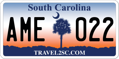 SC license plate AME022