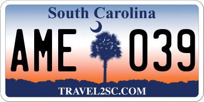 SC license plate AME039