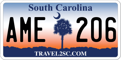 SC license plate AME206