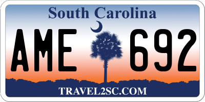 SC license plate AME692