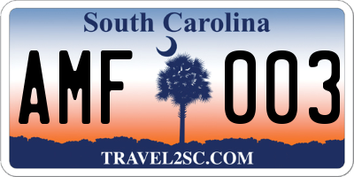 SC license plate AMF003