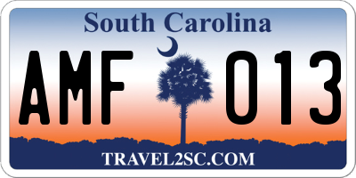 SC license plate AMF013