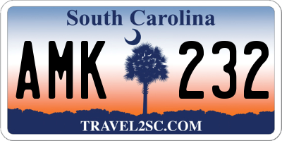 SC license plate AMK232