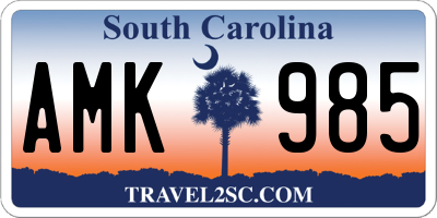 SC license plate AMK985