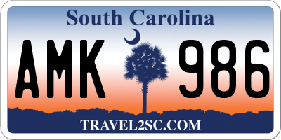 SC license plate AMK986