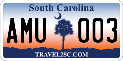 SC license plate AMU003