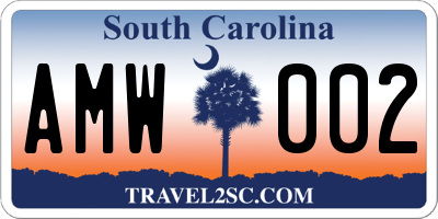 SC license plate AMW002