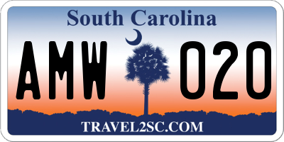 SC license plate AMW020