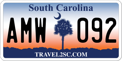 SC license plate AMW092