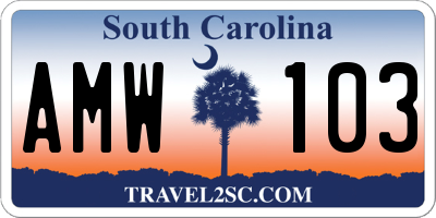 SC license plate AMW103