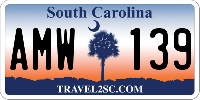 SC license plate AMW139