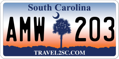 SC license plate AMW203
