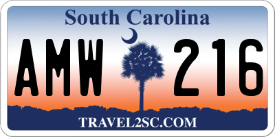 SC license plate AMW216