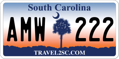 SC license plate AMW222
