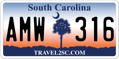 SC license plate AMW316