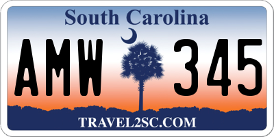 SC license plate AMW345