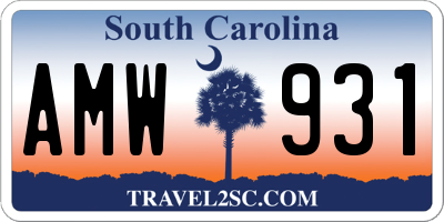 SC license plate AMW931