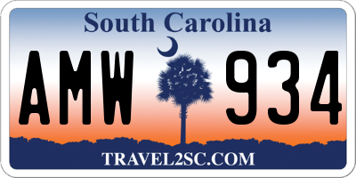 SC license plate AMW934