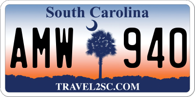 SC license plate AMW940