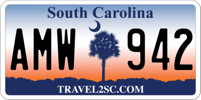 SC license plate AMW942