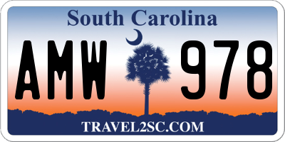 SC license plate AMW978