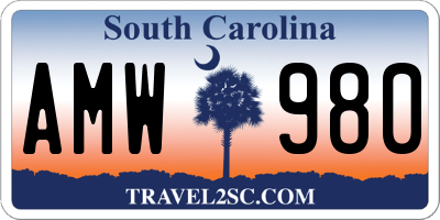 SC license plate AMW980