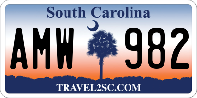 SC license plate AMW982