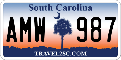 SC license plate AMW987