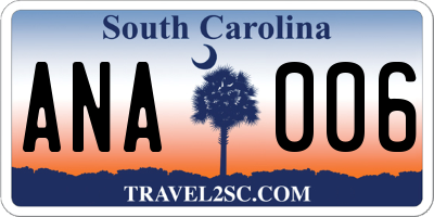 SC license plate ANA006