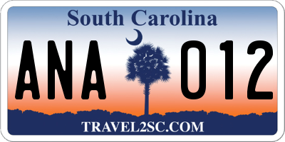 SC license plate ANA012