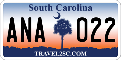SC license plate ANA022