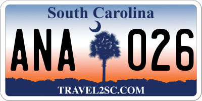 SC license plate ANA026