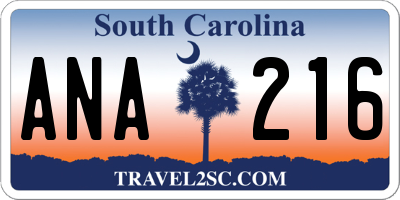 SC license plate ANA216