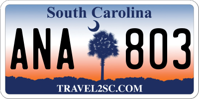 SC license plate ANA803