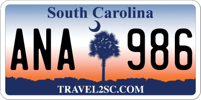 SC license plate ANA986