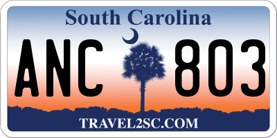 SC license plate ANC803