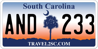 SC license plate AND233