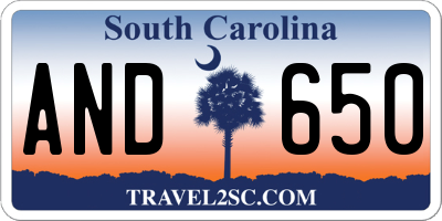 SC license plate AND650