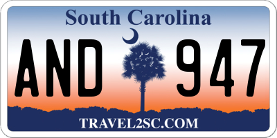 SC license plate AND947